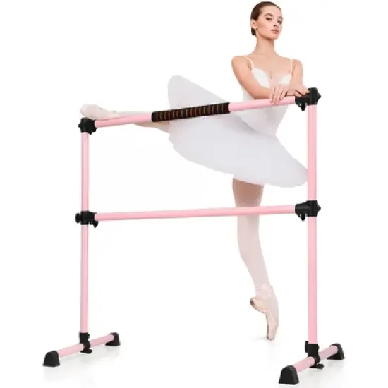 Costway Portable Ballet Barre 4ft Freestanding Adjustable Double Dance Bar Pink image {9}