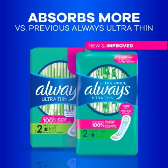 Always Ultra Thin Pads Size 2 Super Long Absorbency Unscented Without Wings - 40ct image {6}