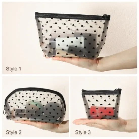 Unique Bargains Women's Heart Shape Print Mesh Makeup Bag 4 Pcs image {4}