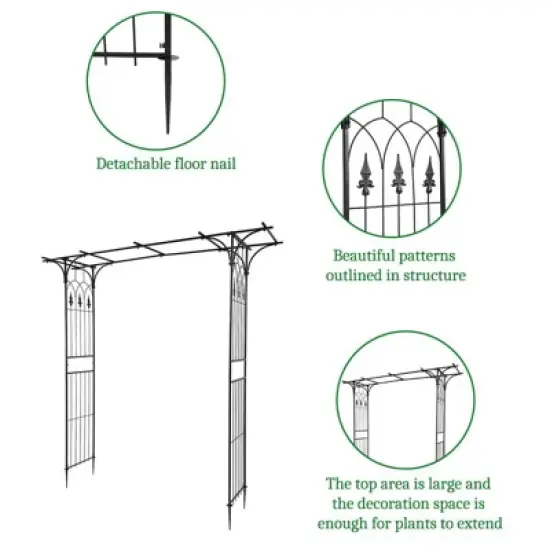 Karl Home 7FT Black Iron Garden Arbor Flat Top image {3}