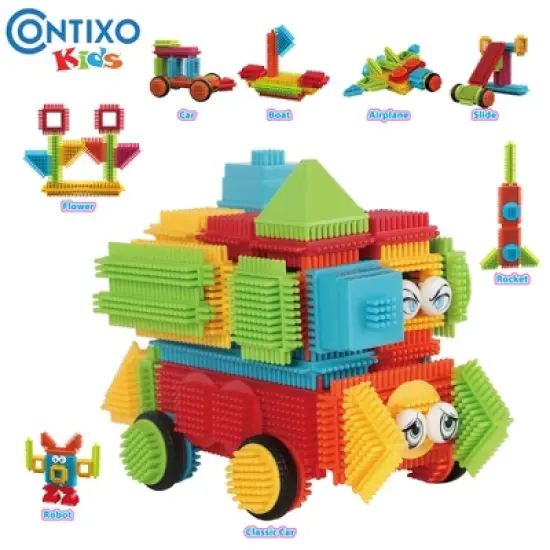 Contixo STEM Building Toys, ST6 100 pcs Bristle Shape 3D Tiles Set Construction Learning Stacking Educational Blocks, Creativity Beyond Imagination image {2}