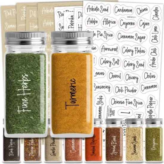 Talented Kitchen 272 Spice Labels Stickers, Clear Spice Jar Labels Preprinted for Seasoning Herbs Kitchen Spice Rack Organization, Water Resistant image {6}