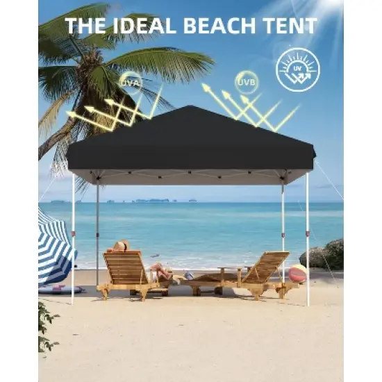 10x10 Pop Up Canopy, Outdoor Tent with Portable Roller Bag & One Button Push Setup, 3 Adjustable Height 4 Weight Bags 8 Stakes 4 Guy Ropes image {5}