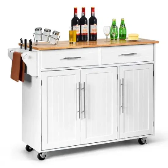 Costway Kitchen Island Trolley Cart Wood Top Rolling Storage Cabinet w/Knife Block WhiteBrown image {11}
