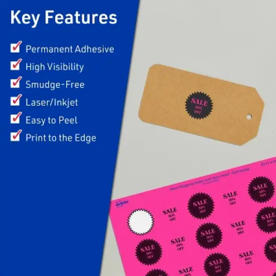 Avery Neon Magenta Paper Labels, 1" Starburst image {1}