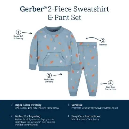 Gerber Baby and Toddler Boys' 2-Piece Sweatshirt & Pant Set image {8}