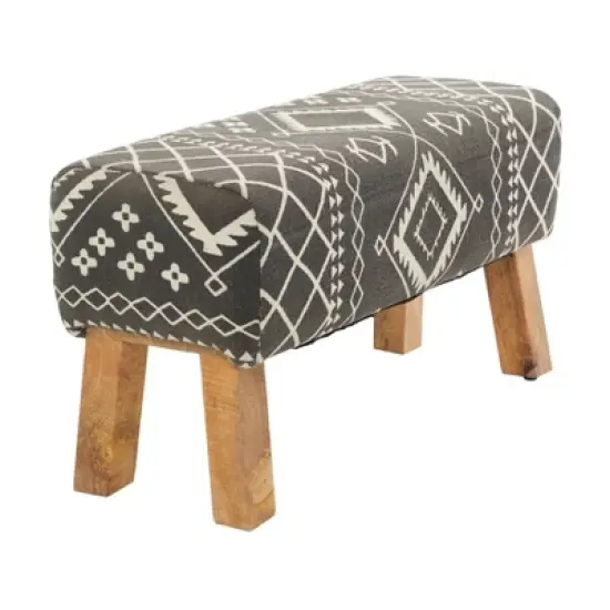 Bohemian Wood Upholstered Fabric Bench Small Black - Olivia & May image {1}