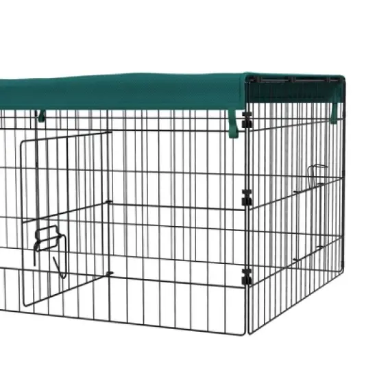 PawHut Small Animal Playpen, Pet Playpen Yard Fence for Rabbits, Chicken, Chinchillas with Roof for Indoor Outdoor image {5}