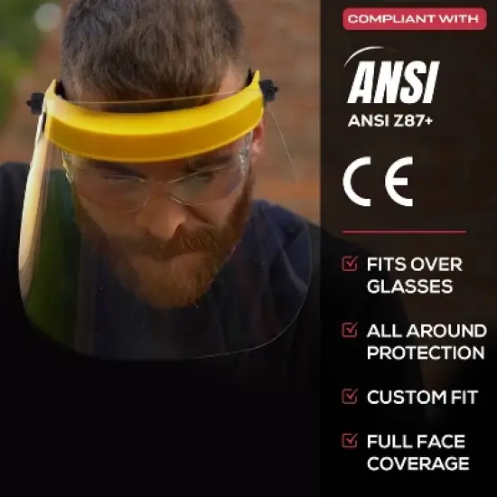 Bison Life Clear Face Shield, Reusable & Lightweight Face Protection, One Size, Yellow - 2 Pack image {3}