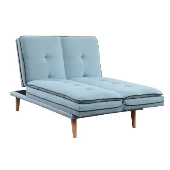 72" Savilla Sectional Sofa Blue Linen/Oak Finish - Acme Furniture image {5}