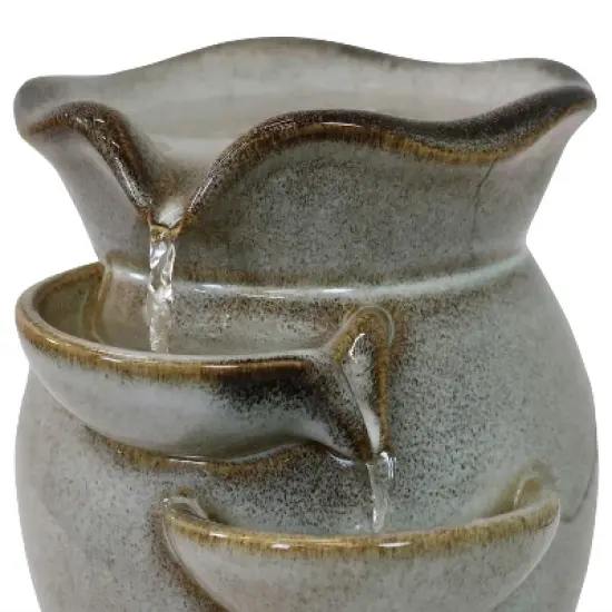 Sunnydaze Indoor Home Decorative Smooth Ceramic Cascading Side Tiers Tabletop Water Fountain - 8" - Light Brown image {2}