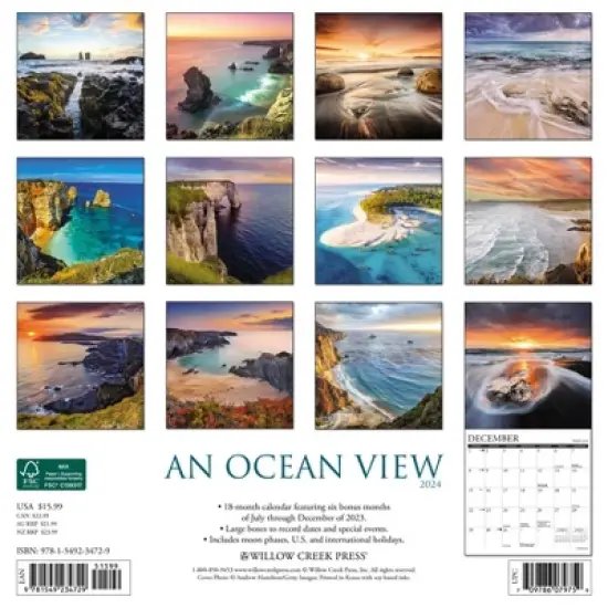 Willow Creek Press 2024 Wall Calendar 12"x12" Ocean View image {1}