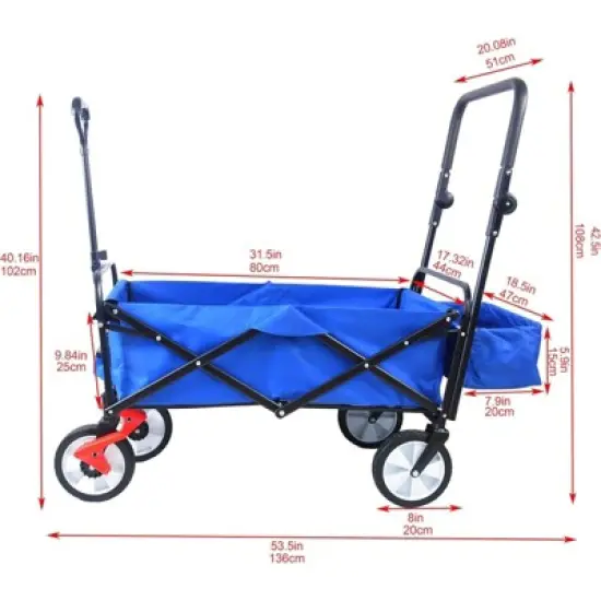 RISOKEYS Folding Collapsible Utility Wagon with Push Bar and Adjustable Handles, 150lbs Capacity Cart Buggy for Beach, Garden,Parks image {2}
