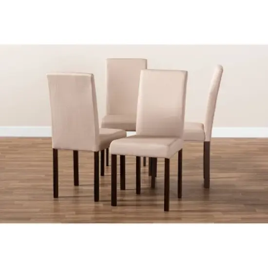 Set of 4 Andrew Contemporary Espresso Wood Finish Fabric Dining Chairs Beige - Baxton Studio image {4}