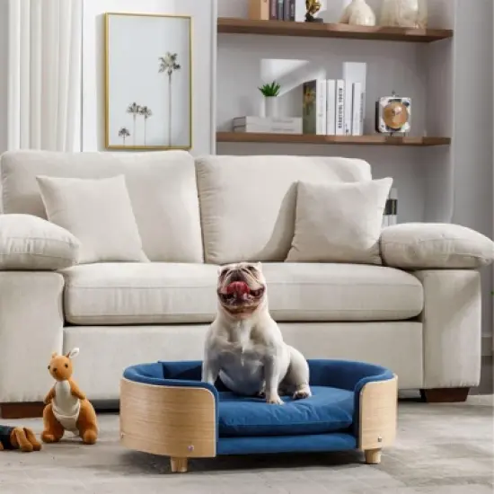 Bulldog Large Dog Beds With Removable Washable Cover, Velvet Cushion With Solid Wood legs and Bent Wood Back-The Pop Home image {3}