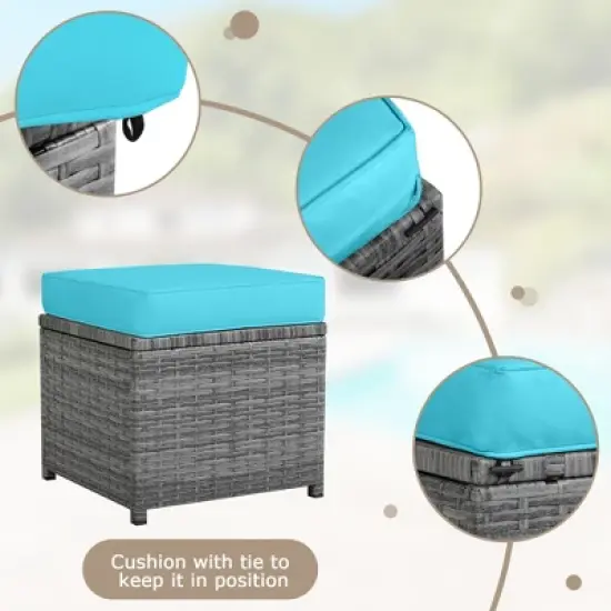 Tangkula 7PCS Rattan Patio Sectional Sofa Set Conversation Set w/ Turquoise Cushions image {9}
