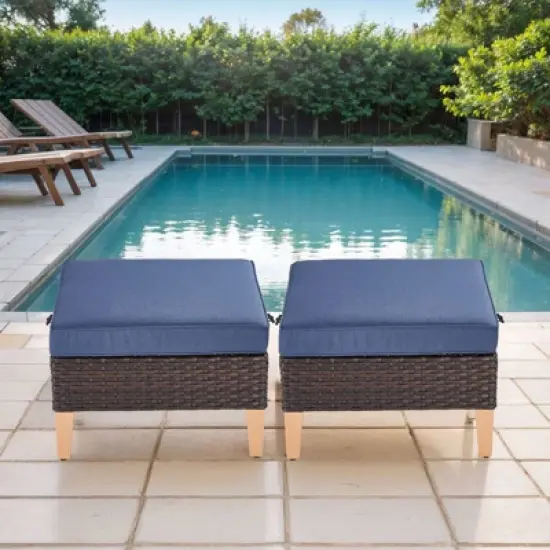 Gymojoy 2PCS Outdoor Patio Ottomans Wicker Ottomans Multipurpose Outdoor Furniture for Patio image {10}