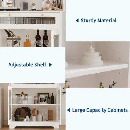 62-Inch Kitchen Pantry Cabinet Freestanding Storage Cupboard with 5-Tier Shelf, Drawer,2 Glass Doors & Adjustable Shelves image {6}