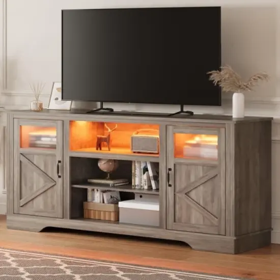 34'' Tall Farmhouse LED TV Stand,Entertainment Center with Storage,TV Media Console Table for TV Up to 65 Inch,TV Table image {8}