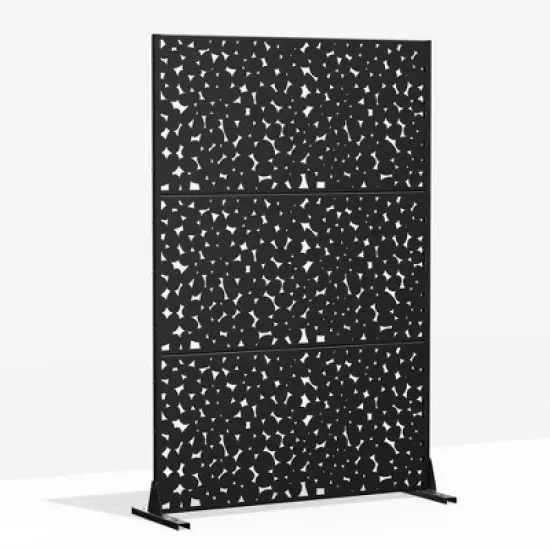 Lirago Metal Outdoor Privacy Screen Arched Top Freestanding Patio Decorative Screens 72"x47" Black image {9}