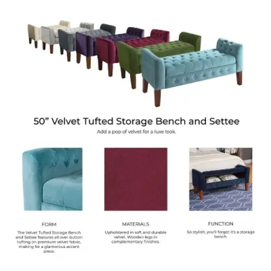 Velvet Tufted Storage Settee Bench - HomePop image {10}