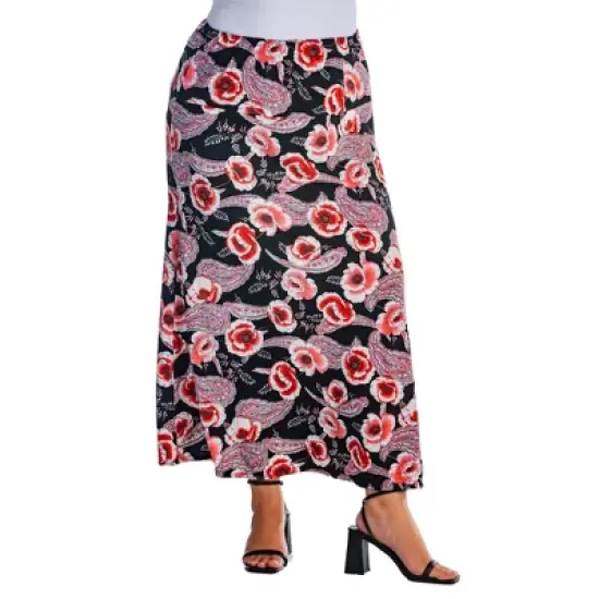 Womens Plus Size Black and Red Floral Maxi Skirt image {4}