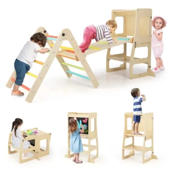 Costway 7-in-1 Toddler Climbing Toy Set with Reversible Ramp Convertible Step Stool Multi-colored/Natural image {10}