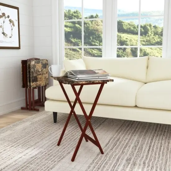 Faux Marble Tray Table Set - Linon image {1}