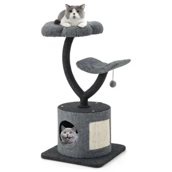Tangkula 35" Cat Tree Tower 3-Layer Activity Center w/ Sisal Scratching Board & 2 Perches image {10}