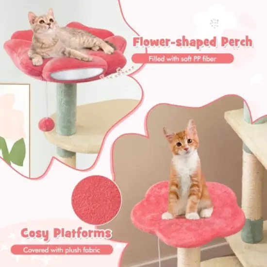 Costway 61&rdquo; Tall Cat Tree Multi-Level Aesthetic Floral Kitten Tower Indoor Cat Climbing Stand Activity Center image {5}