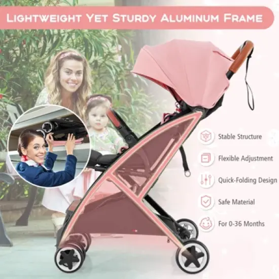 Infans Lightweight Baby Stroller Aluminium Frame w/ Net for Travel Pink image {6}