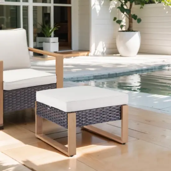 Gymojoy 2 Pieces Outdoor Patio Ottoman with Cushion image {3}