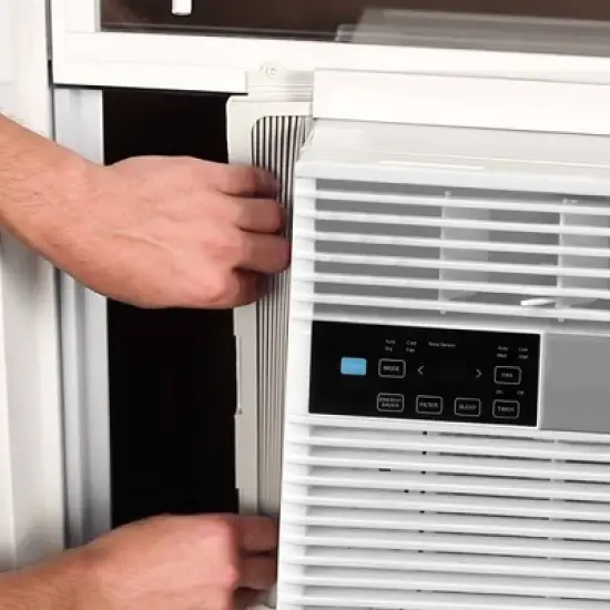 HomePointe 10,000 BTU Single Phase Window Air Conditioner Unit with 1-Touch Remote Control, LED Display Digital Panel & Installation Kit, White image {1}