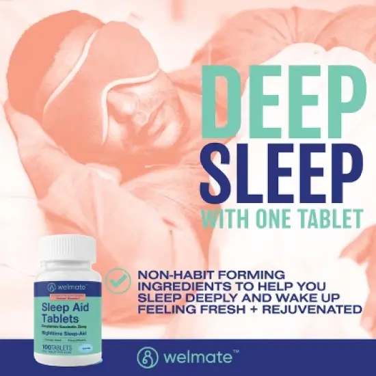 Welmate Sleep Aid |Doxylamine Succinate 25mg | 100 Count Extended-Release Tablets image {2}