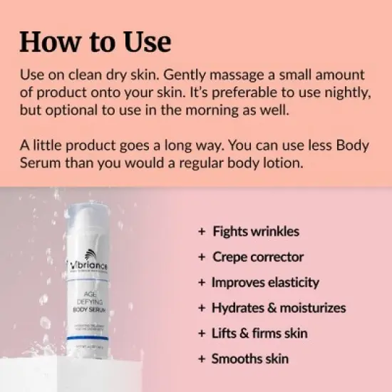 Vibriance Age Defying Body Serum for Youthful Skin, Hydrating, Anti-Aging Skin Rejuvenation, Wrinkle and Crepe Corrector, 4.5 fl oz (133 ml) image {2}
