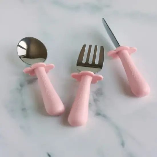 Grabease 3-Piece Stainless Steel Utensil Set for Independent Self-Feeding: Fork, Spoon & Curve-Tip Safety Knife for 18 Months & Up image {1}