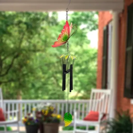 Northlight 19" Red Metal Butterfly Outdoor Garden Windchime image {1}