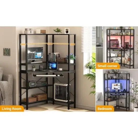 Aheaplus Corner Computer Desk with Hutch, Gaming Desk with Keyboard Tray for Home Office image {3}