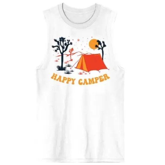 Adventure Society Happy Camper Crew Neck Sleeveless Men's White Tank Top image {3}