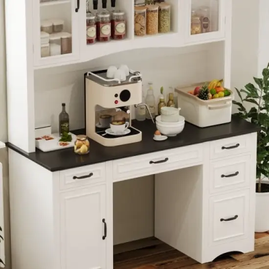 Famapy White Kitchen Hutch Kitchen Cabinet Pantry: Integrated Worktop, High Cabinet Combo, Dust - Proof & Organized image {7}