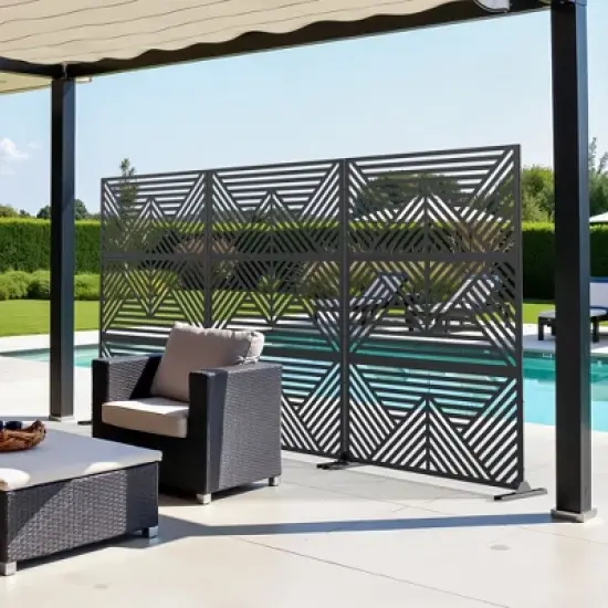 PexFix 72 in. x 47 in. Outdoor Metal Privacy Screen Garden Fence in Geometry Pattern in Black image {8}
