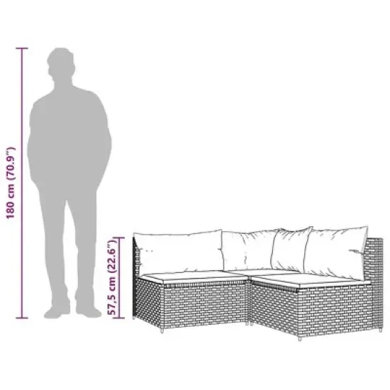 vidaXL 3-Piece Patio Lounge Set in Brown Poly Rattan - Weather-Resistant, Modurar Design with Comfy Cushions - Ideal for Garden, Outdoor and Patio image {9}