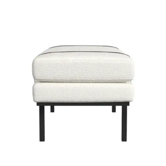 Upholstered Bench with Metal Base Cream Boucle - HomePop image {2}