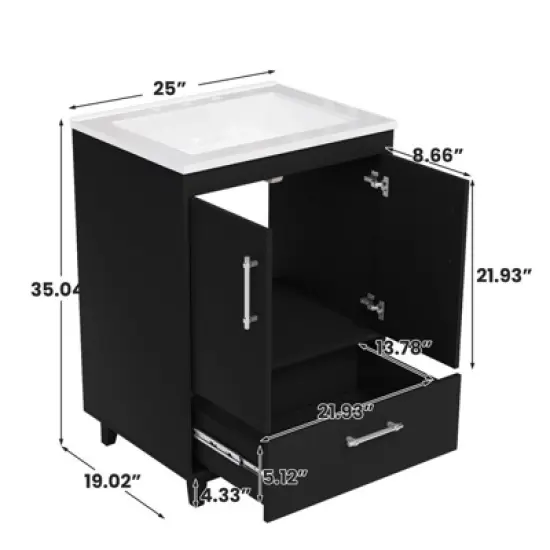 Hyleory 25" Modern Bathroom Vanity With Ceramic Basin, Undermount Sink Cabinet, Free Standing Storage Cabinet With Sink Combo Set image {7}