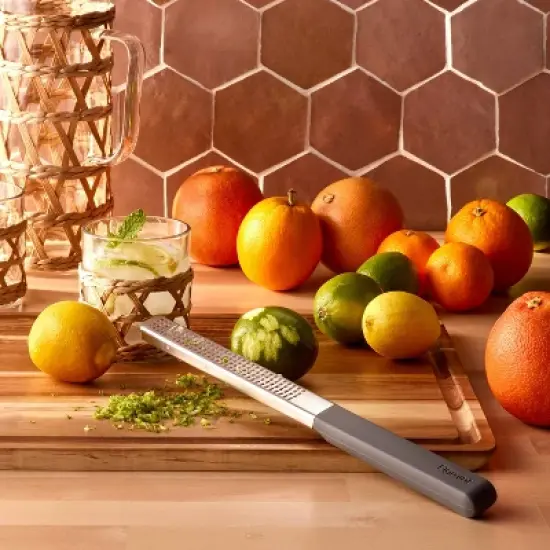 Zester with Shield Dark Gray - Figmint&trade;: Stainless Steel Citrus Grater, Reusable Cover, Dishwasher-Safe image {1}