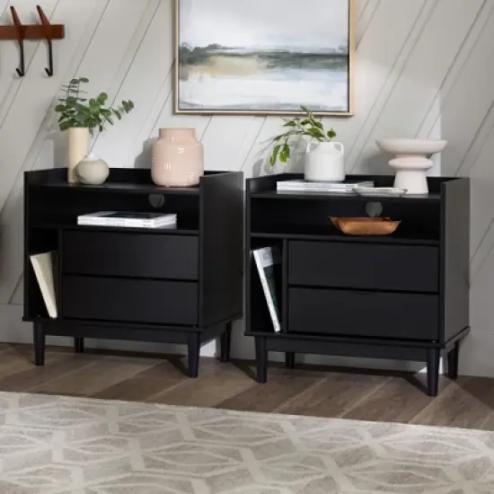 2pk Mid-Century Modern Solid Wood 2 Drawer Storage Nightstands - Saracina Home image {5}