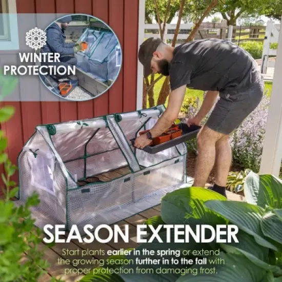 Garden Elements Indoor/Outdoor Metal Frame, Plastic Covered Angled Tunnel Greenhouse, White, Mini, 47&rdquo; image {1}