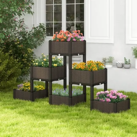 Costway 4 PCS Elevated Plastic Raised Garden Bed Planter Kit for Flower Vegetable Grow image {3}