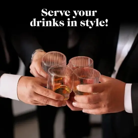 American Atelier Vintage Art Deco 9 oz. Fluted Drinking Glasses Set of 4, Old Fashion Tumbler for Cocktails, Ribbed Lowball Glass Cup, Clear image {4}