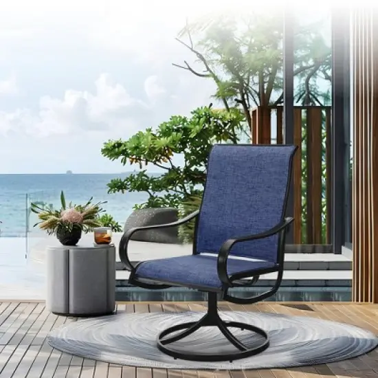 Captiva Designs 7pc Patio Dining Wood-look Rectangle Steel Frame Table & Textilene Swivel Chairs image {5}